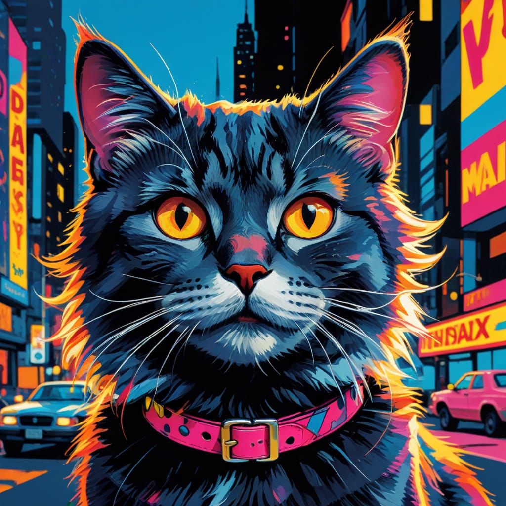 Sassy City Cat in Vibrant Pop Art Style