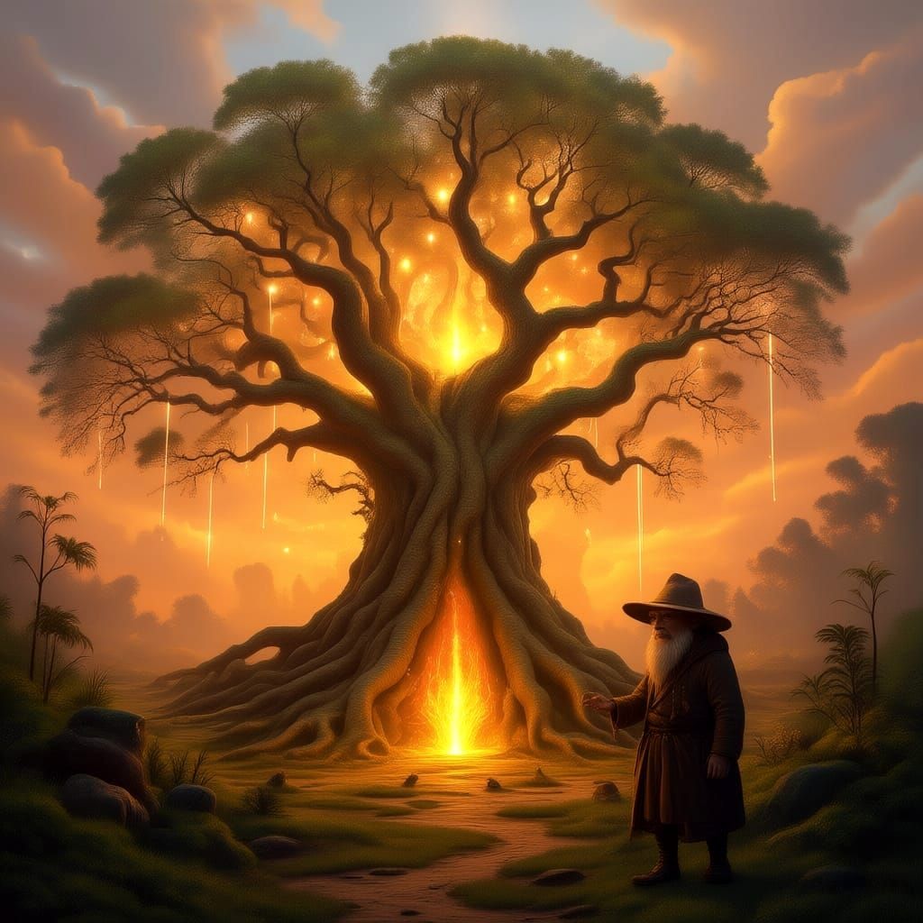 Ancient Bioluminescent Tree in Mystical Forest