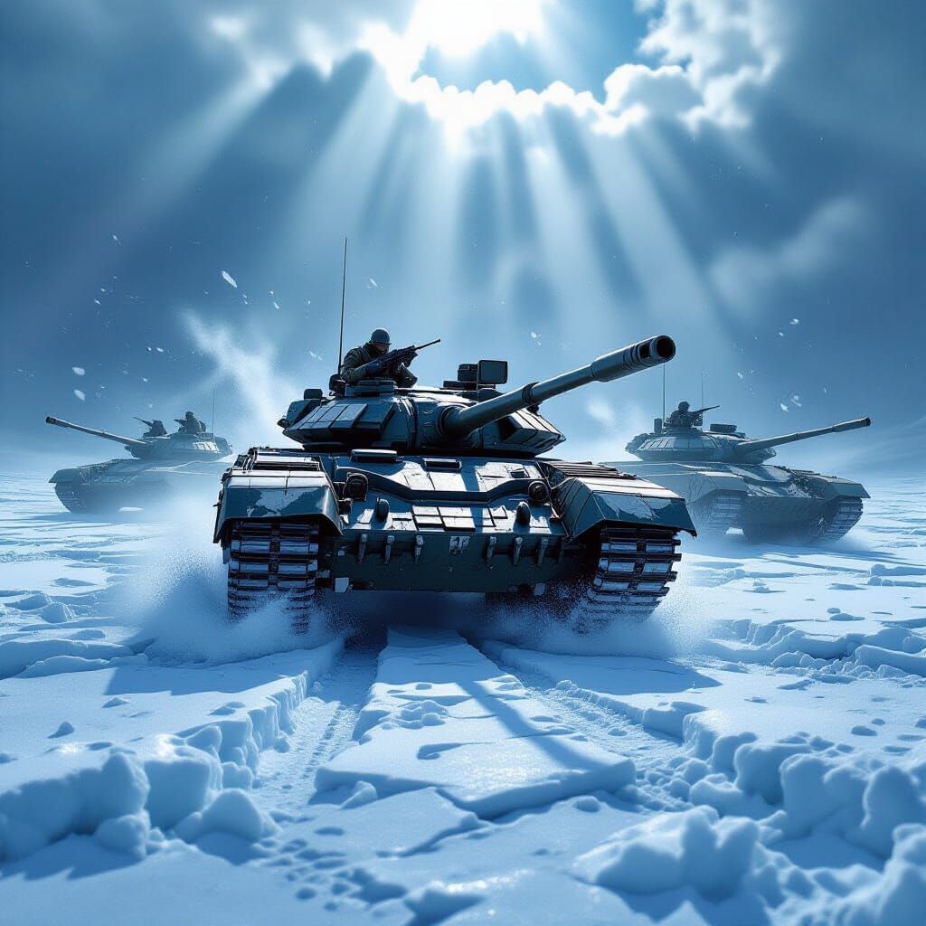 Character Trapped in Cracked Ice Under Stormy Sky