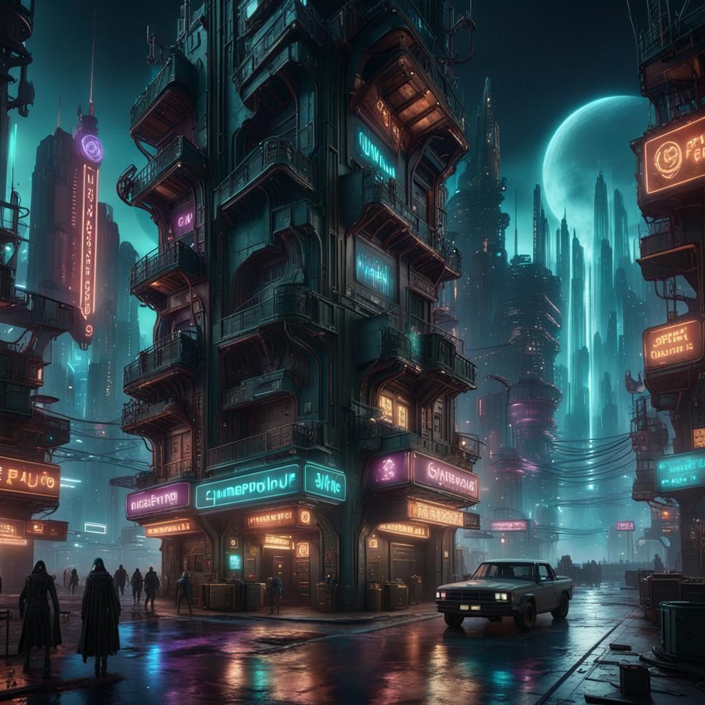 Cyberpunk Ecumenopolis at Night: Detailed Matte Painting