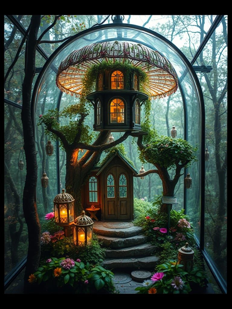Enchanted Treehouse Forest in a Glass Box