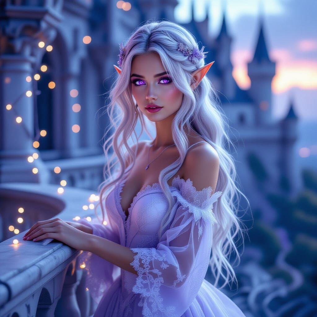 Ethereal Elf Wizard on Castle Balcony