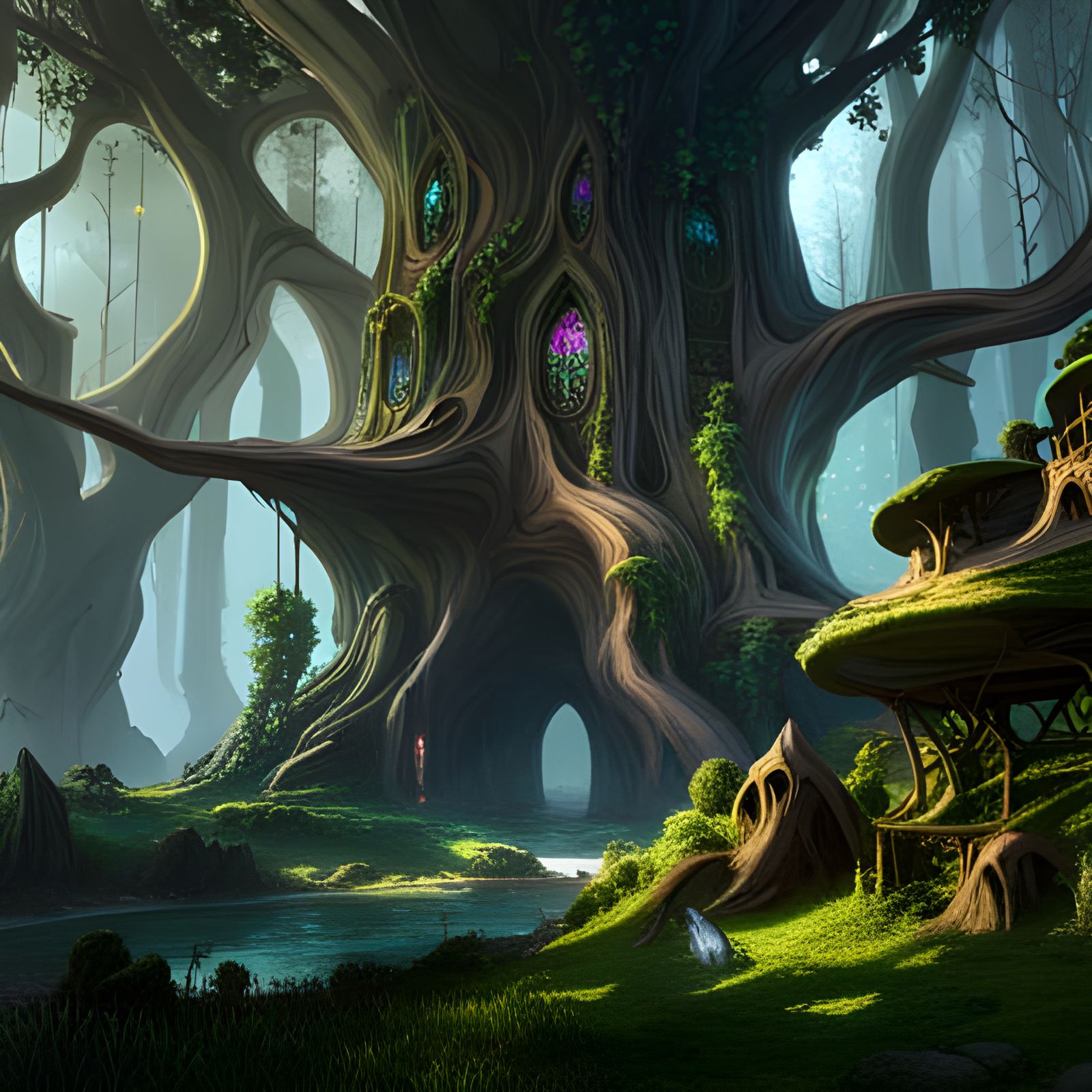 Elven Kingdom in Forest Tree: Matte Painting