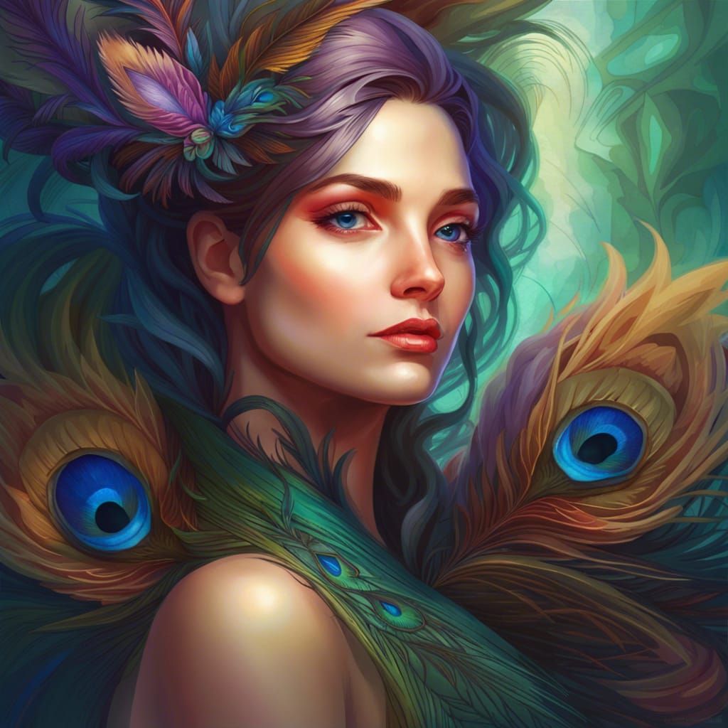 Colorful Peacock in Enchanted Forest: Digital Art