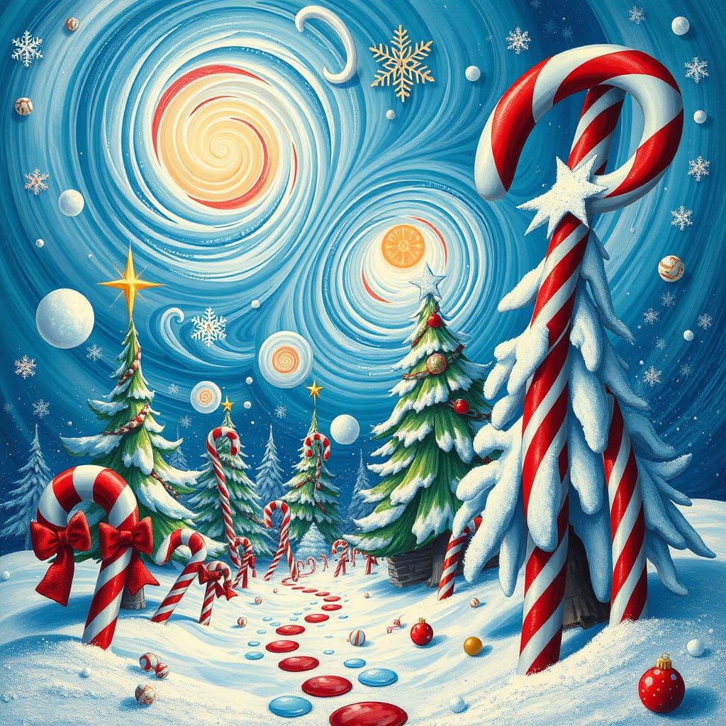 Surreal Christmas Wonderland in Vibrant Colors