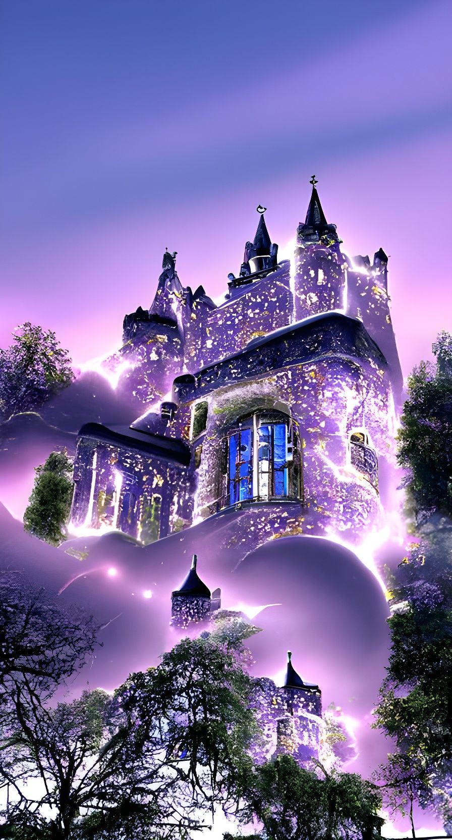 Astral Castle Fortress in Bioluminescent Fantasy Style