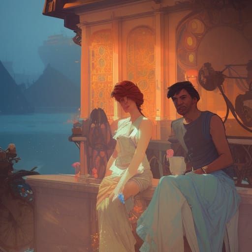 Vacation Scene in Orange and Teal: Splash Art