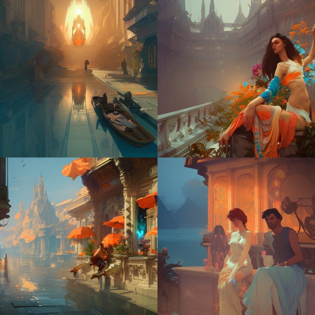 Vacation Concept Art in Orange and Teal