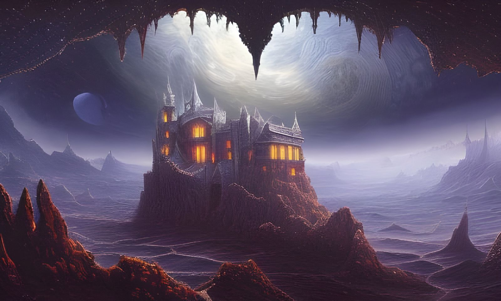 Ethereal Castle on Asteroid in Space