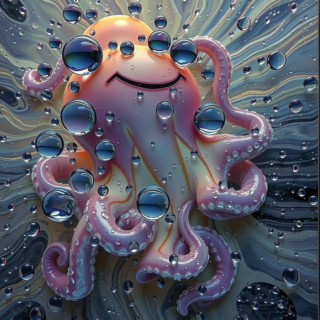 Glass and Gel Droplets Abstract Octopus