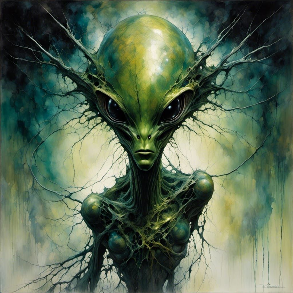 Green Alien Emerges From UFO in High Definition