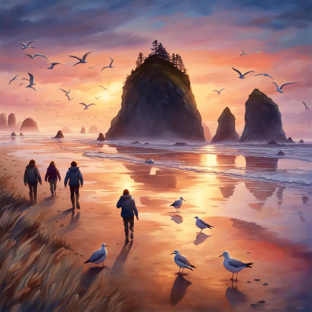 Haystack Rock Sunset: Vibrant Watercolor Painting