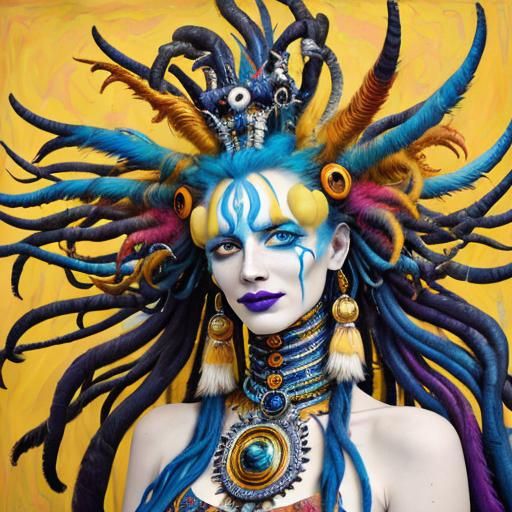 Cosmic Characters Celebrate in Extravagant Oil Painting