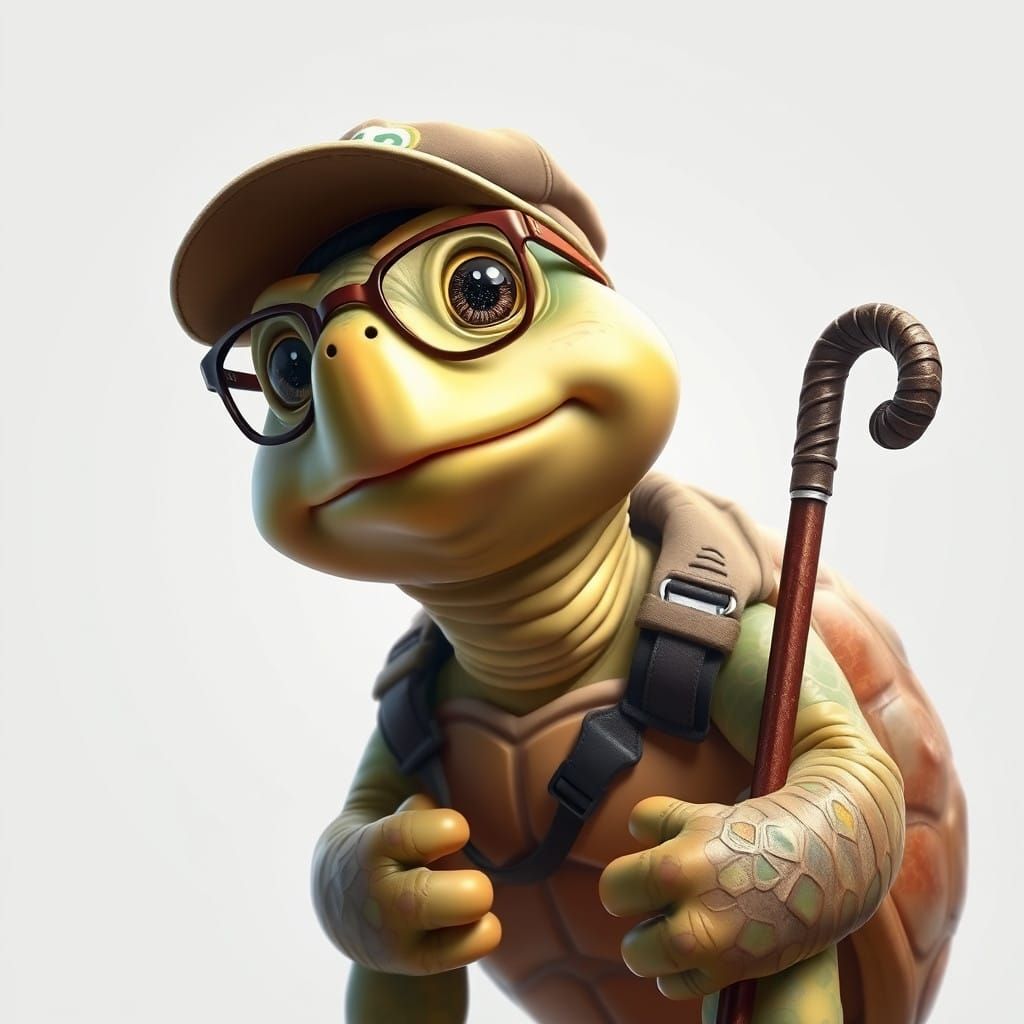 Whimsical Turtle Adventurer in Enchanting Fantasy Land