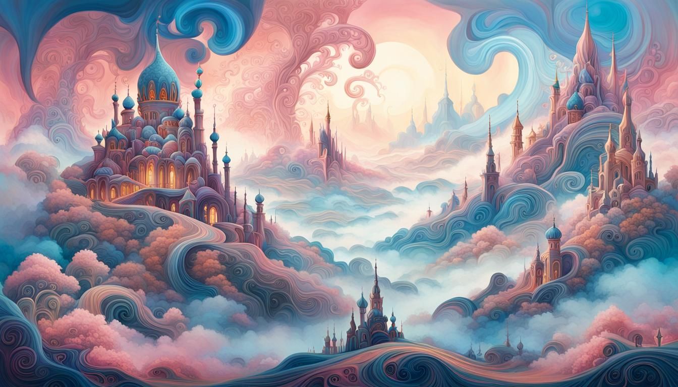 Surreal Landscape in Art Nouveau Style