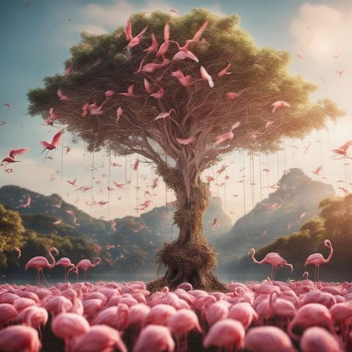 Surreal Tree of Flamingos Generated by AI