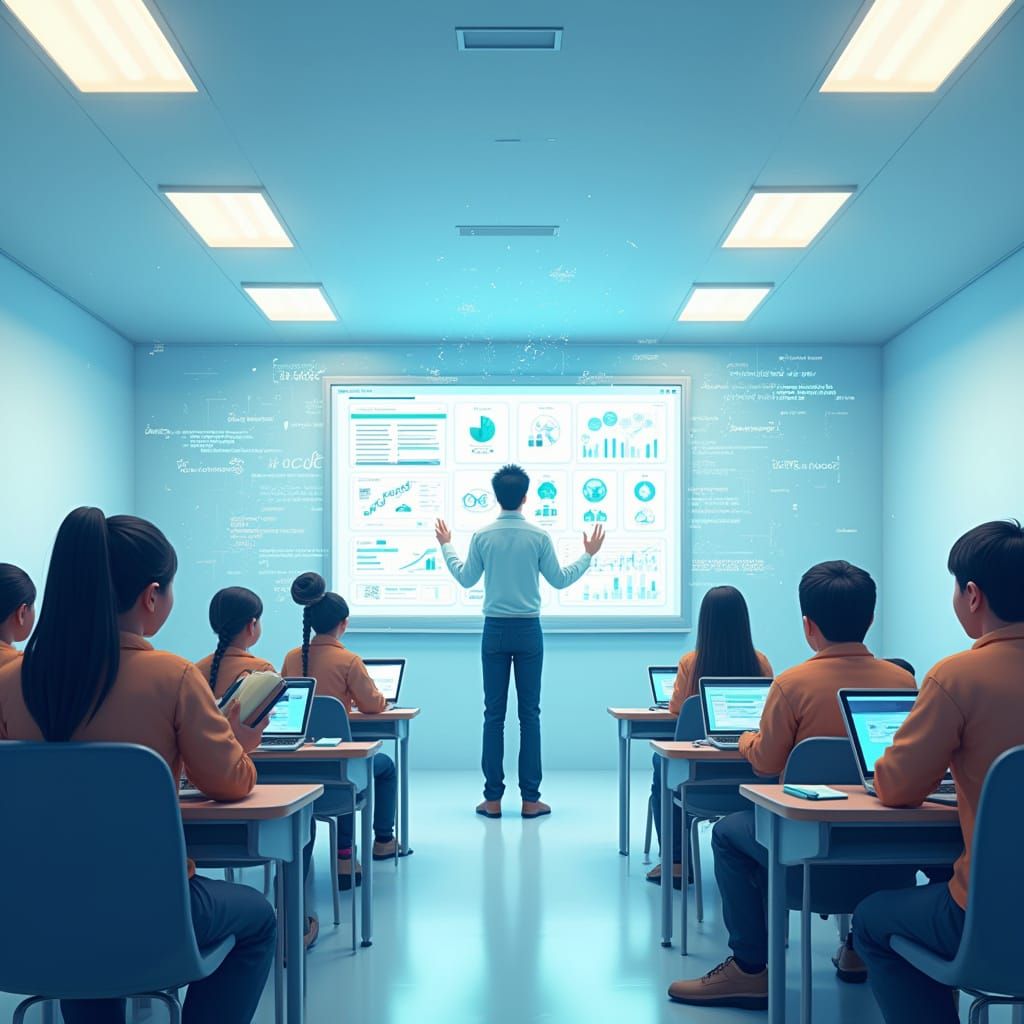 Futuristic Nepali Classroom in Detailed Matte Painting Style