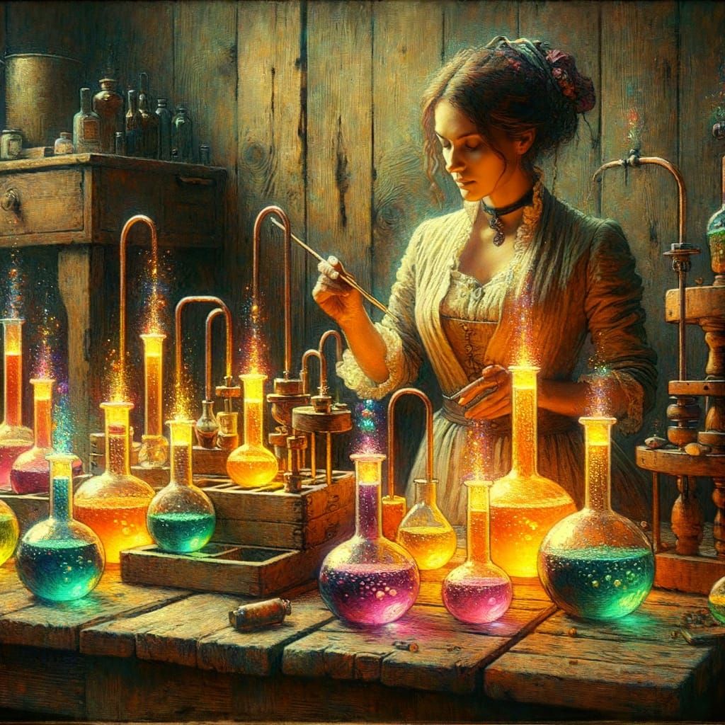 Steampunk Alchemist at Work Impressionist Painting