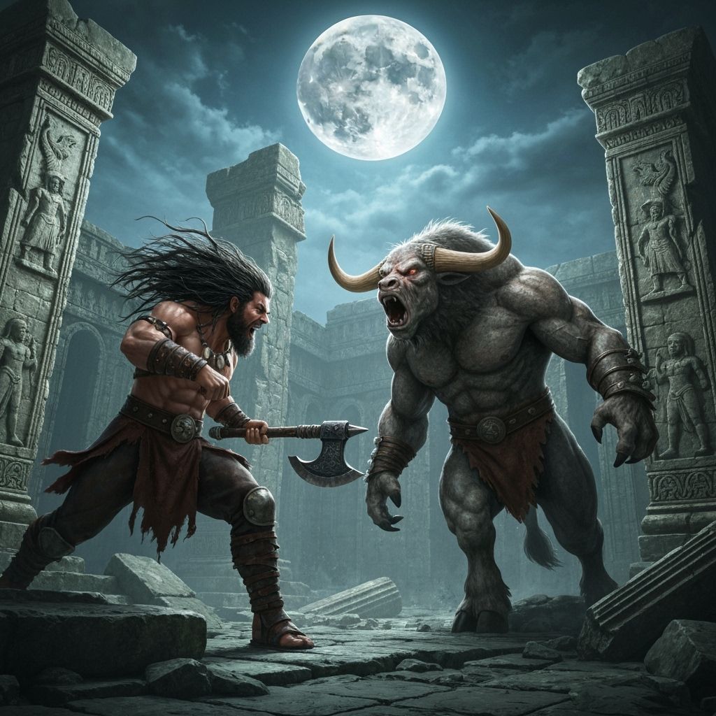 Barbarian vs Minotaur in Origami Labyrinth