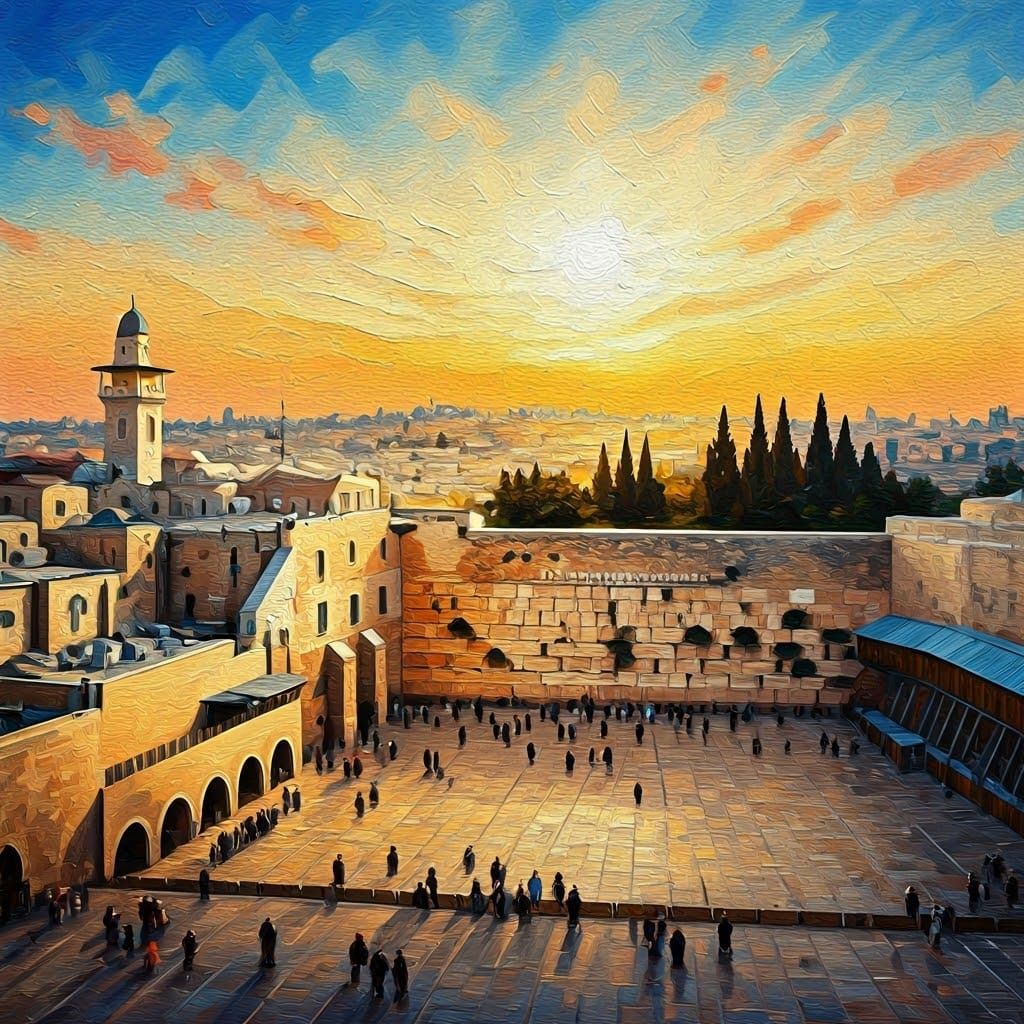Oil Painting of Western Wall in Jerusalem Sunset