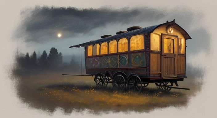 Moonlit Gypsy Wagon in Warm, Intimate Light
