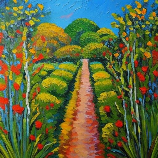 Colorful Garden in Neo-Impressionist Expressionist Style
