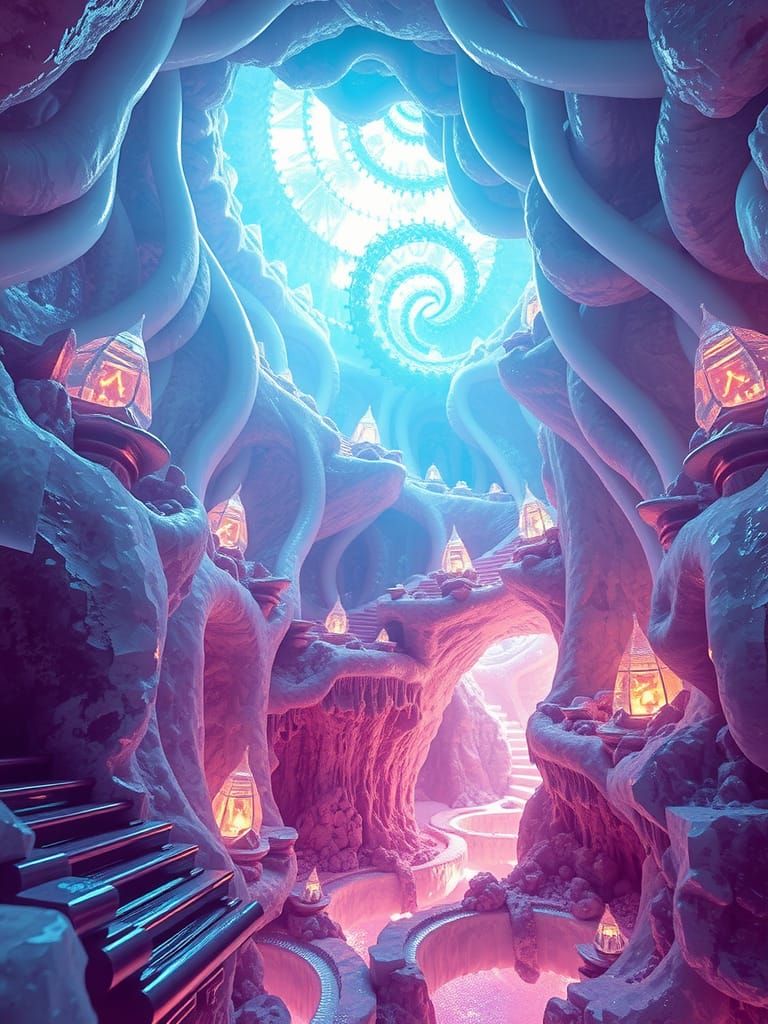 Ethereal Crystal Cave Maze with Sacred Geometry