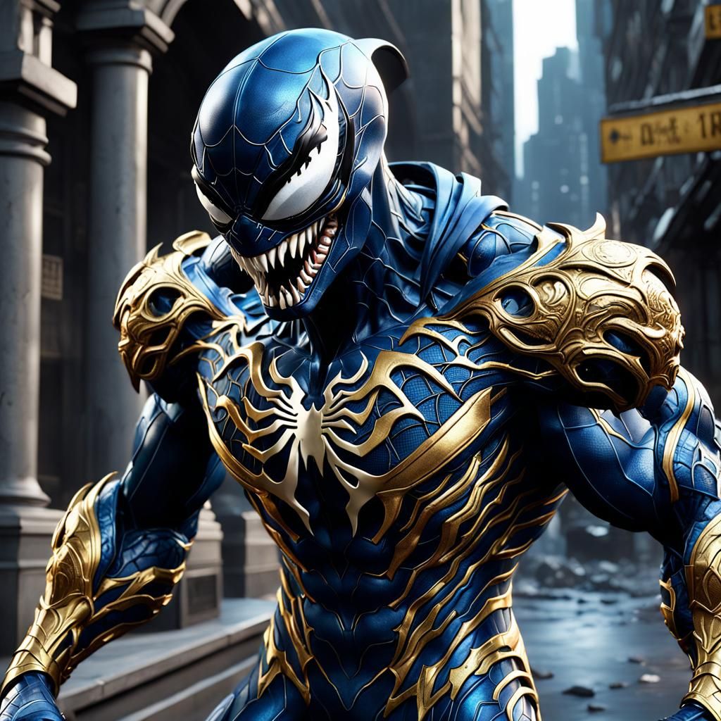 Blue and Gold Armored Venom: Digital Art
