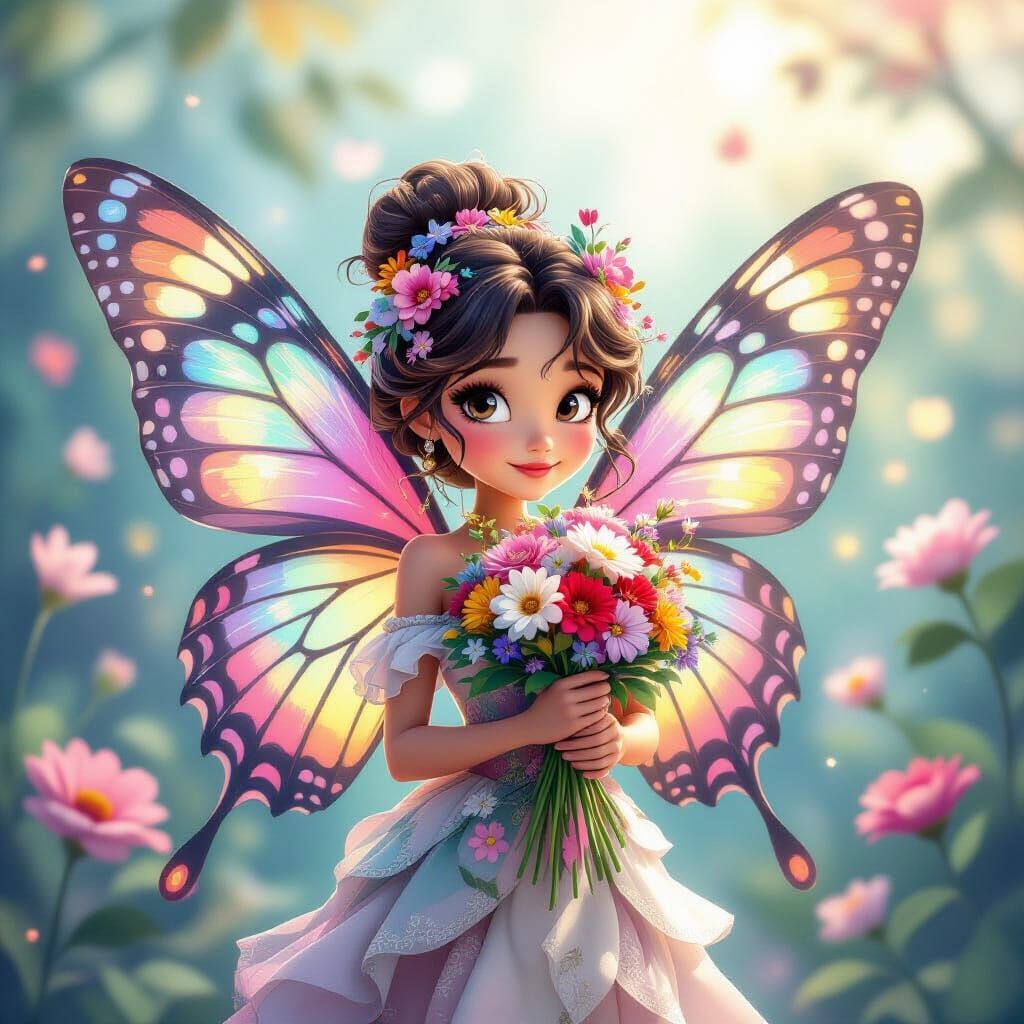 Whimsical Butterfly with Flowers in Disney-Inspired 3D Art