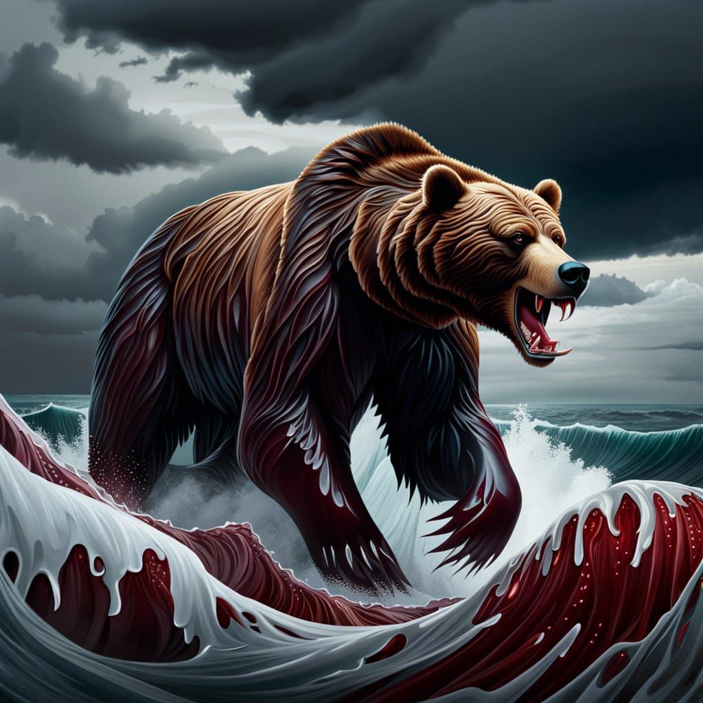 Ferocious Bear Emerges from Stormy Seas