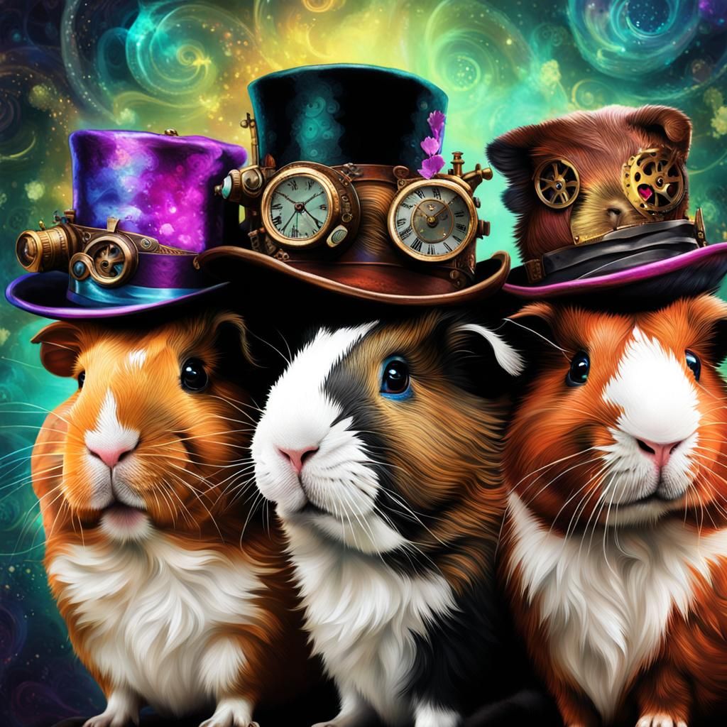 Steampunk Guinea Pigs in Psychedelic Hyperrealism