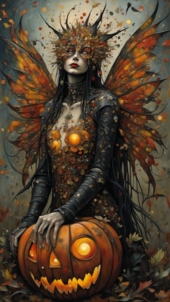 Leafy Faerie Goddess on Jack-o'-lantern