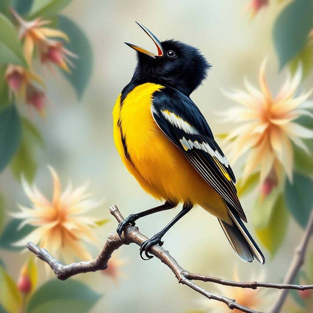 Joyful Black-naped Oriole Sings with Abandon in Dreamy Lands...