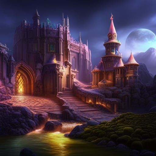 Psychedelic Fantasy Castle in Detailed Matte Painting