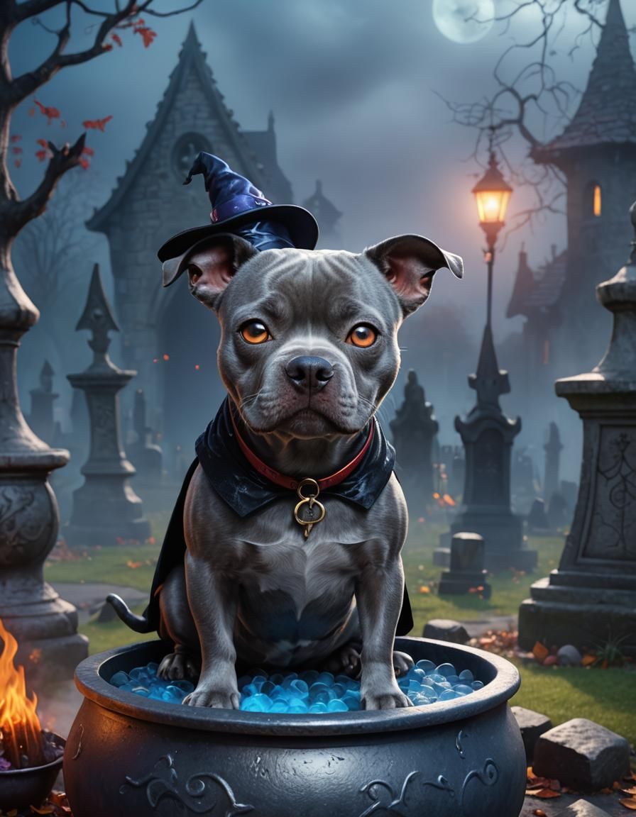 Blue Staffy in Halloween Costume: 3D Digital Art