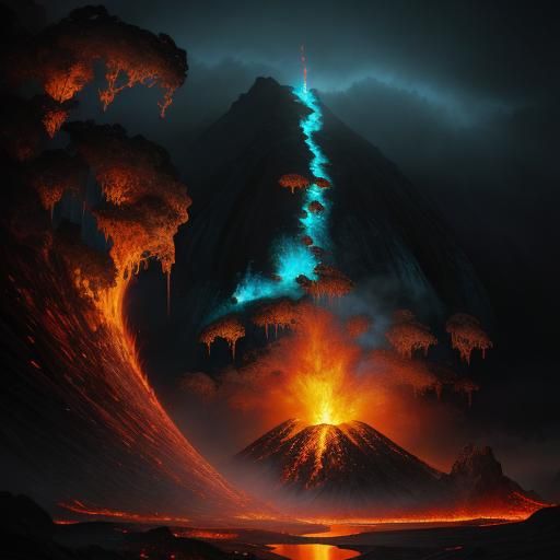 Volcanic Lava Flowing in a Fantasy Landscape