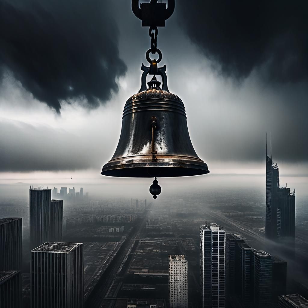 Gigantic Iron Bell Towers Over Ominous City