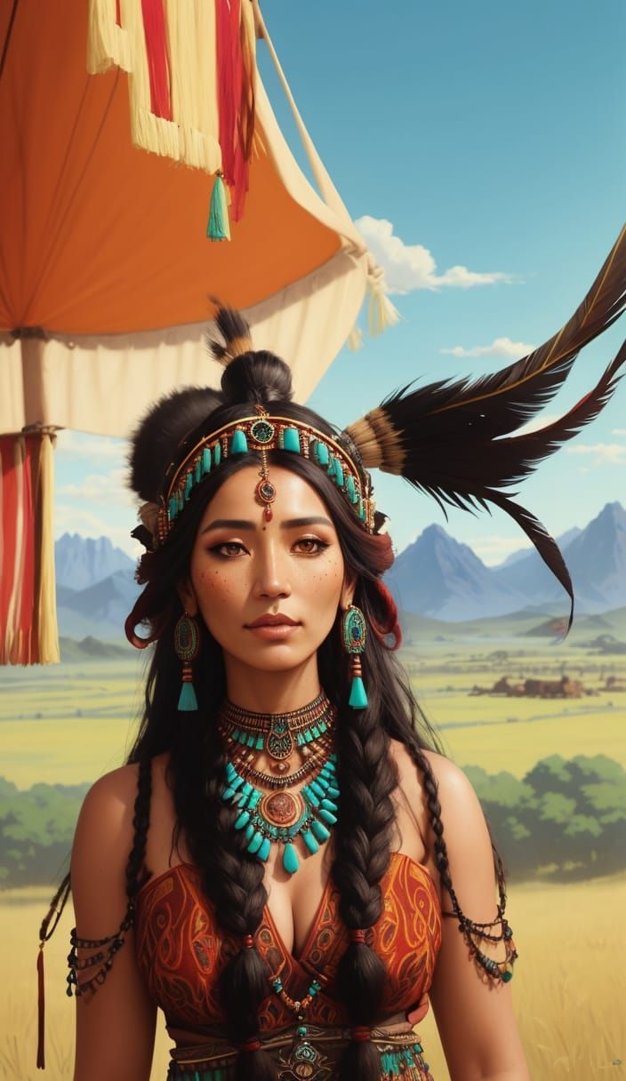 Native Woman Portrait with Turquoise Jewelry