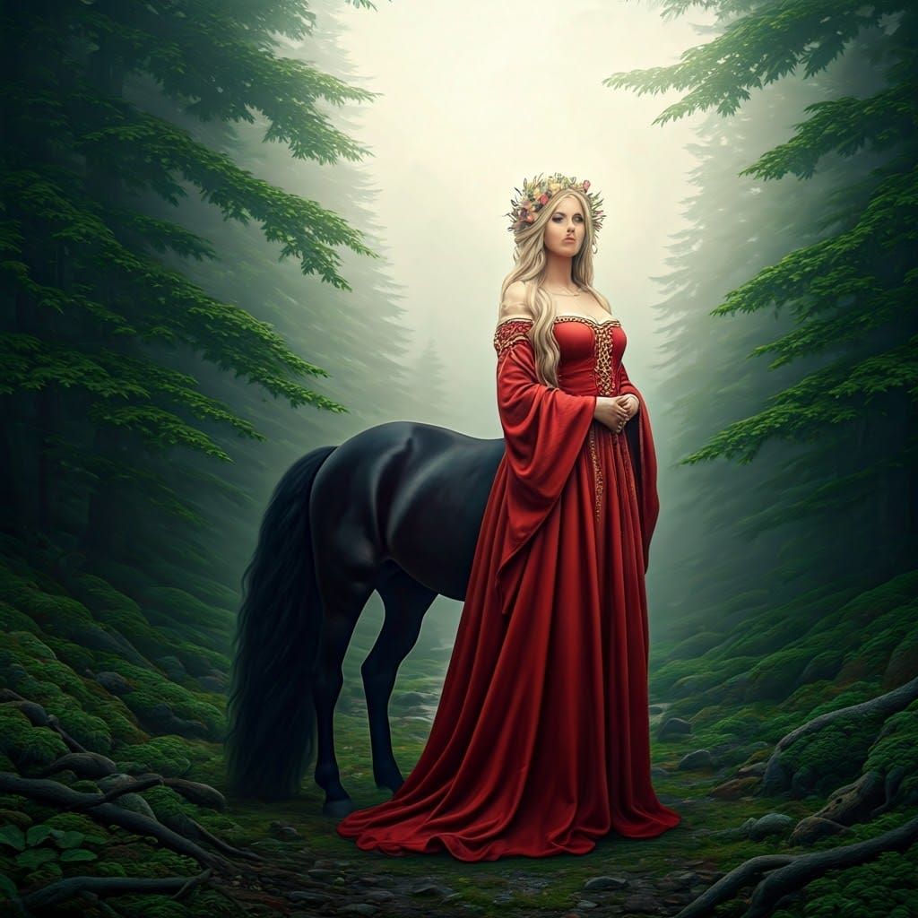 Regal Centaur in Misty Mountain Landscape