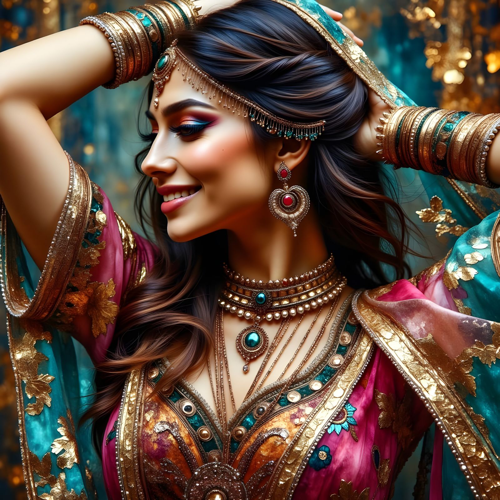 Ethereal Arabian Dancer in Ornate Bedlah Costume