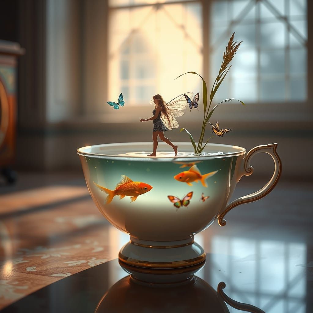Whimsical Teacup Wonderland in Dreamlike Macro Style