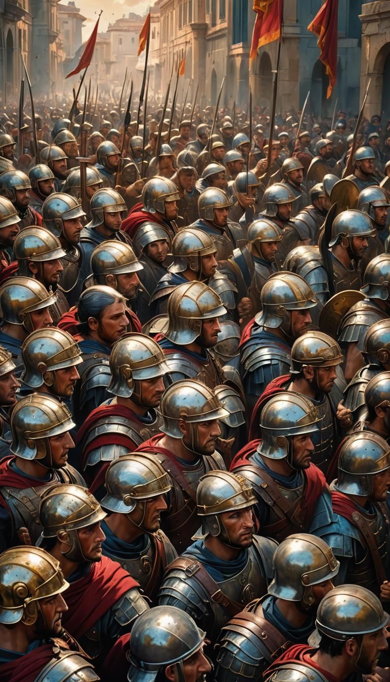 Hyperrealistic Roman Soldiers in Dramatic Lighting