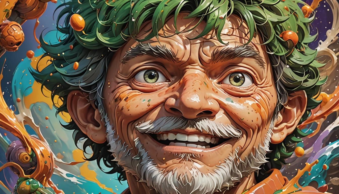 Ghibli-Style Cartoon Michelangelo: Hyperrealistic Splash Art