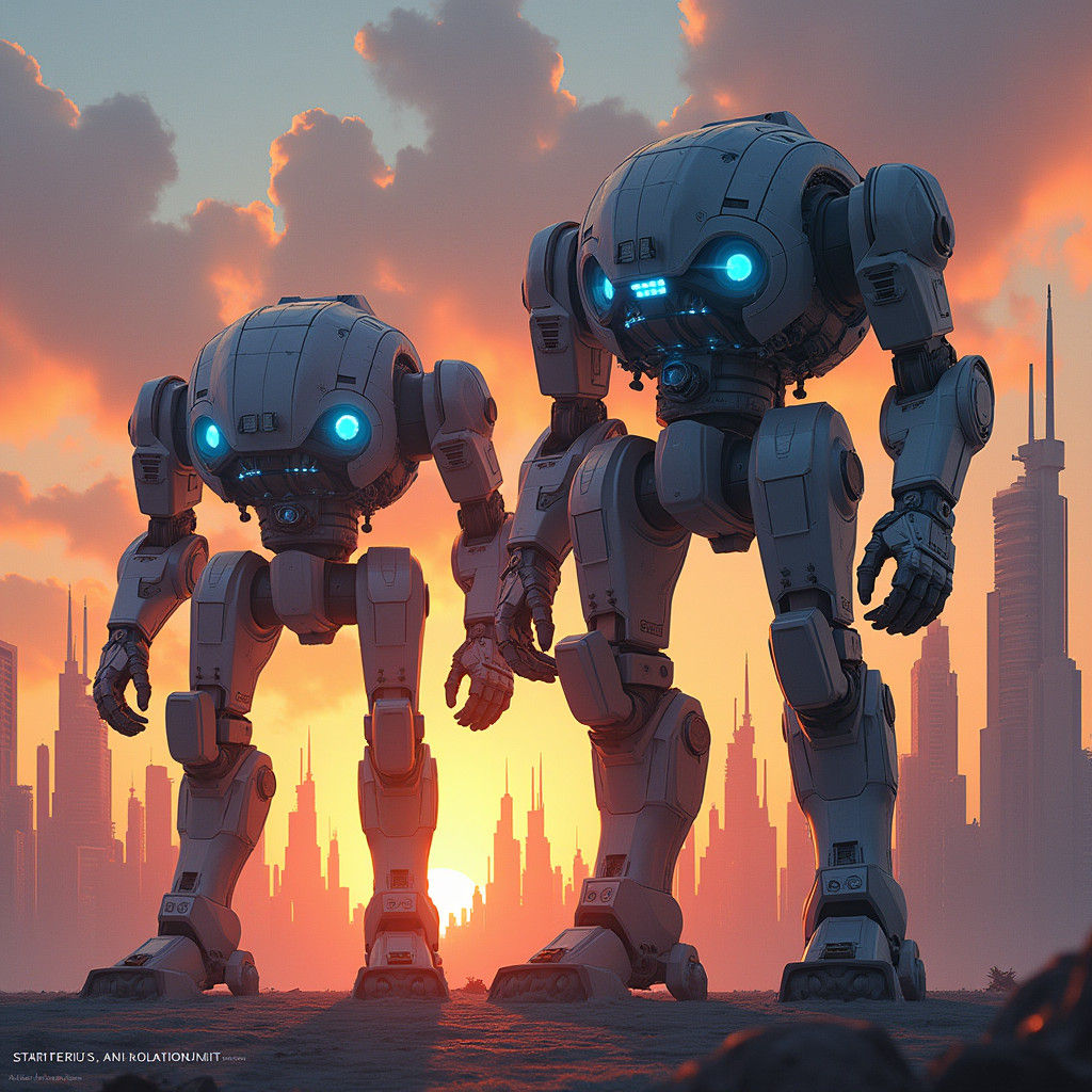 Dystopian Mech Fighters in Futuristic Cityscape