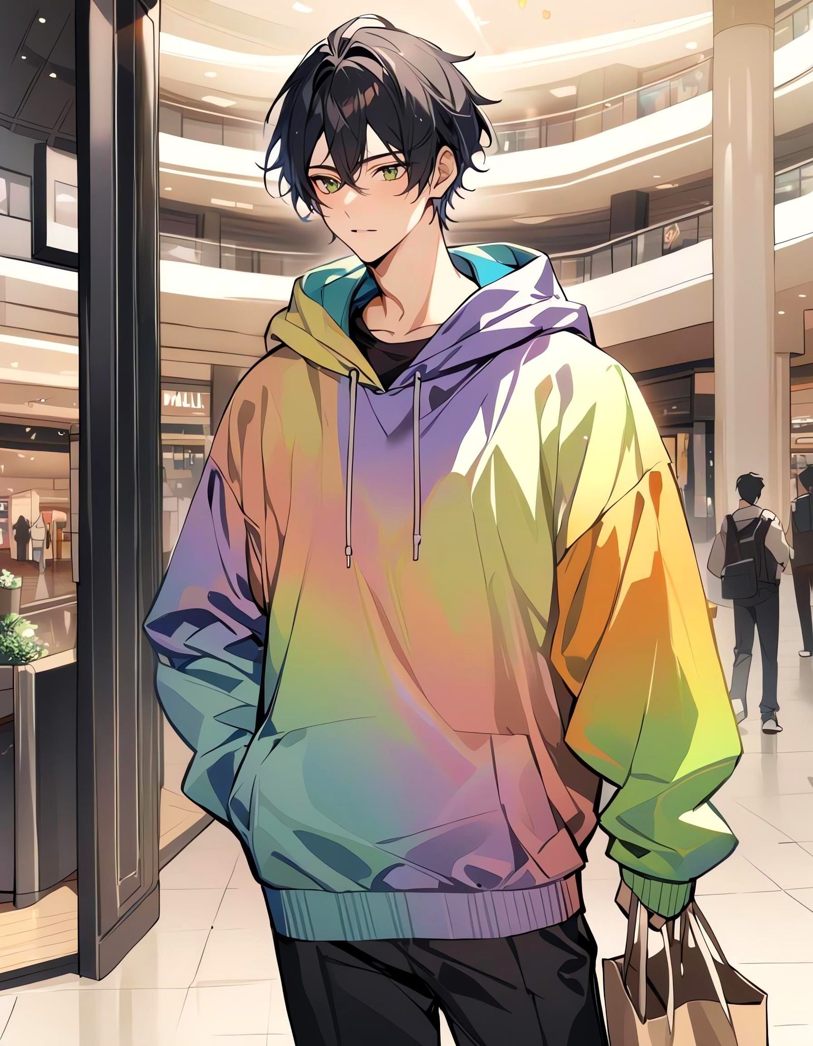 Bishounen with Rainbow Hoodie in Mall