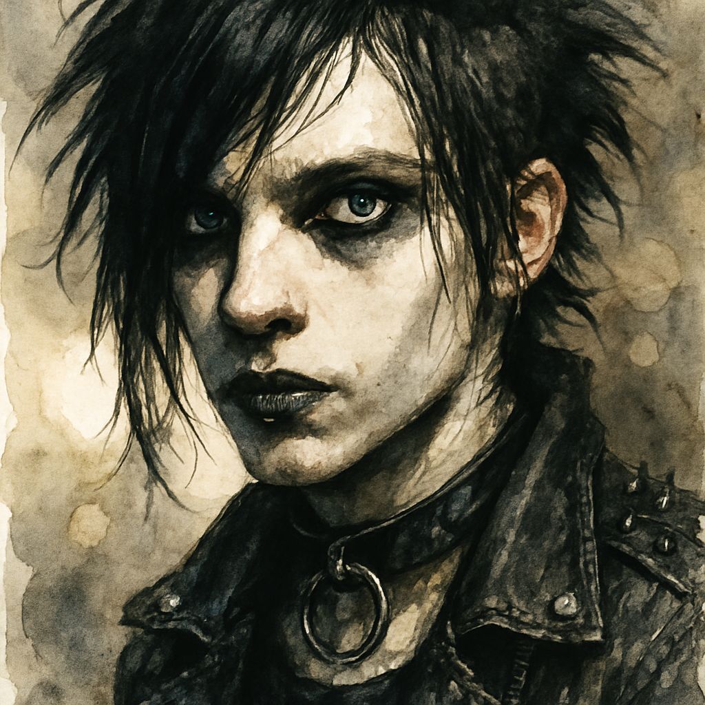 Goth Rocker in Watercolor and Ink