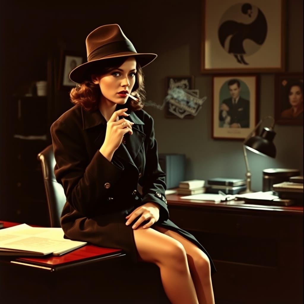 Femme Fatale in Smoky Detective's Office