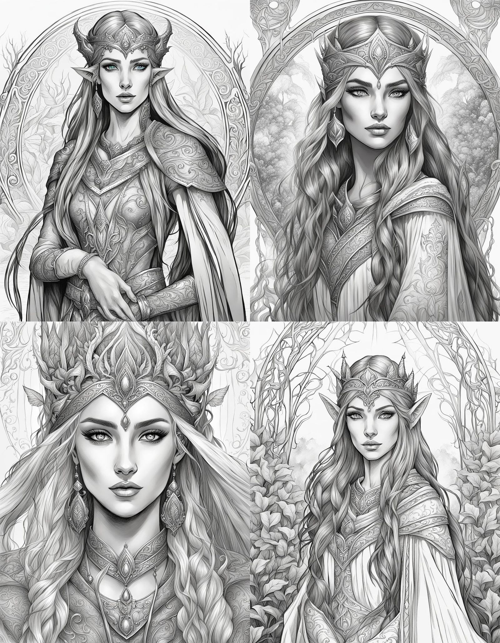 Elegant Elven Princess in Black and White