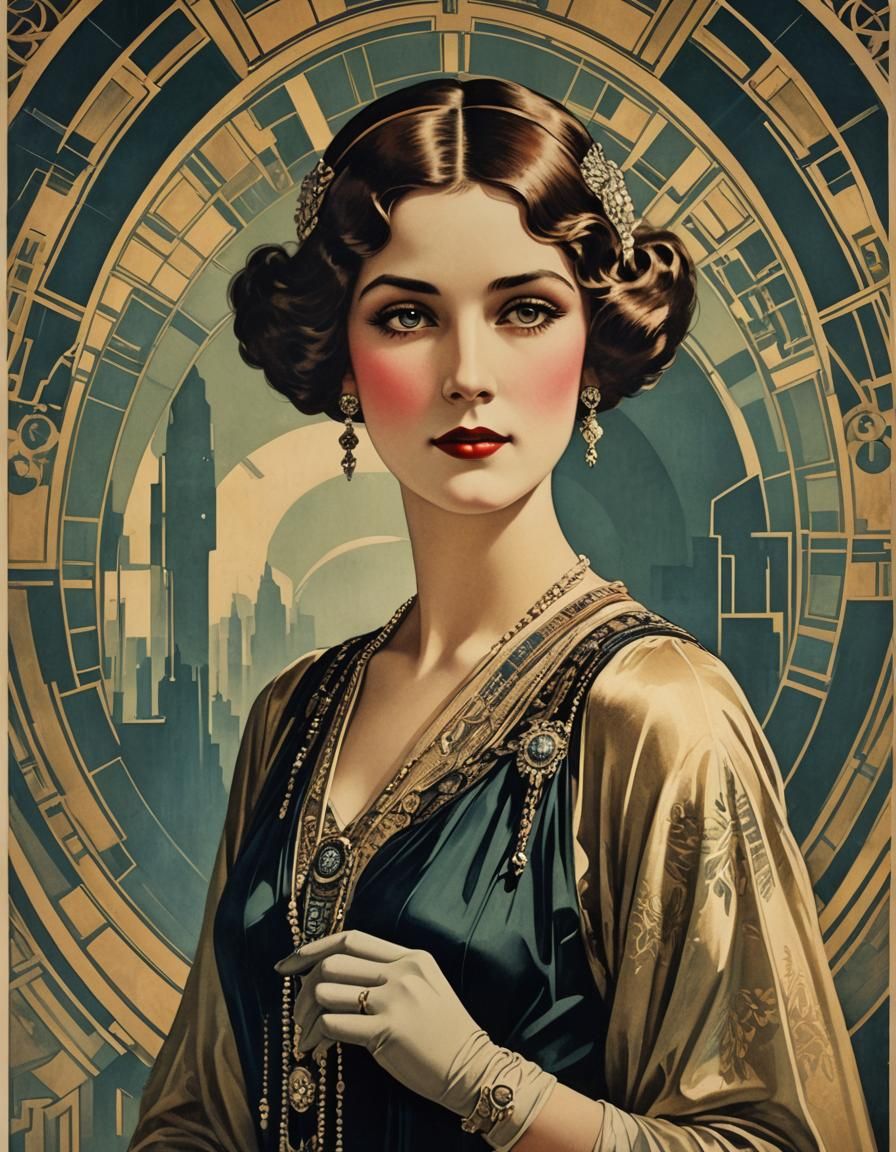 Vintage Art Deco Poster of 1910s Woman