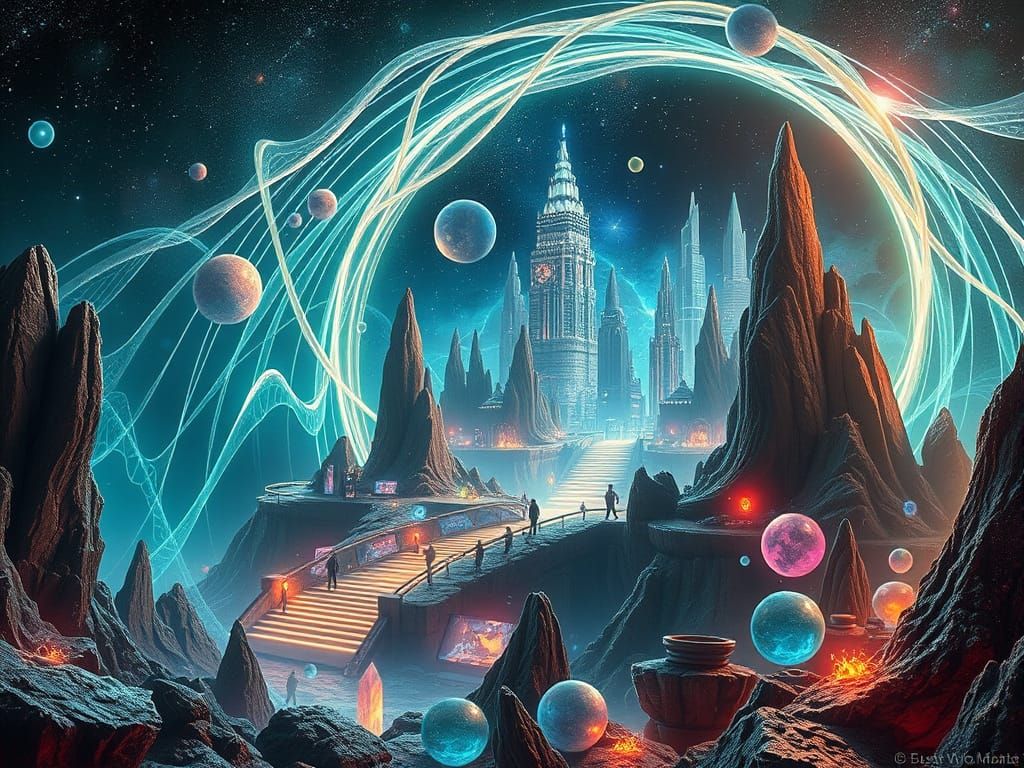 Ethereal Quantum Metropolis in Vibrant Surrealism